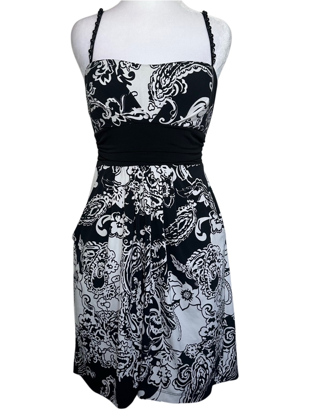 VTG Y2K Speechless Black and White Paisley Dress with Beaded Straps
